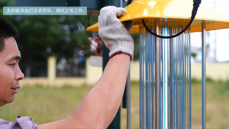 高桿太陽(yáng)能殺蟲(chóng)燈安裝后測試亮燈